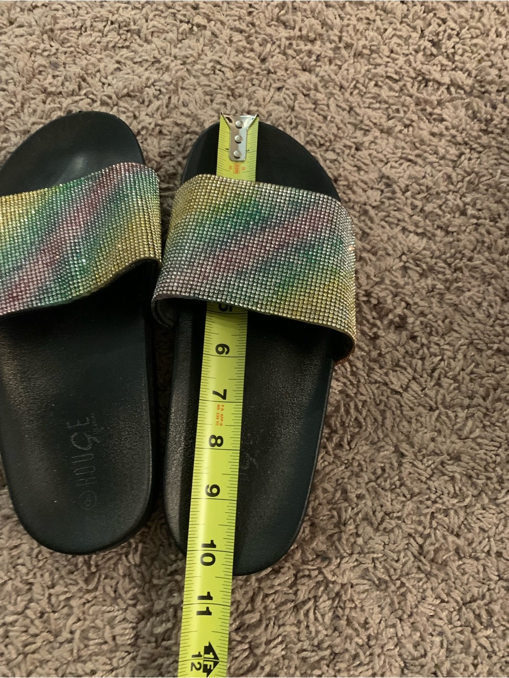 Glitter Rainbow Embelished Sandals Black Size 9 - Picture 8 of 9